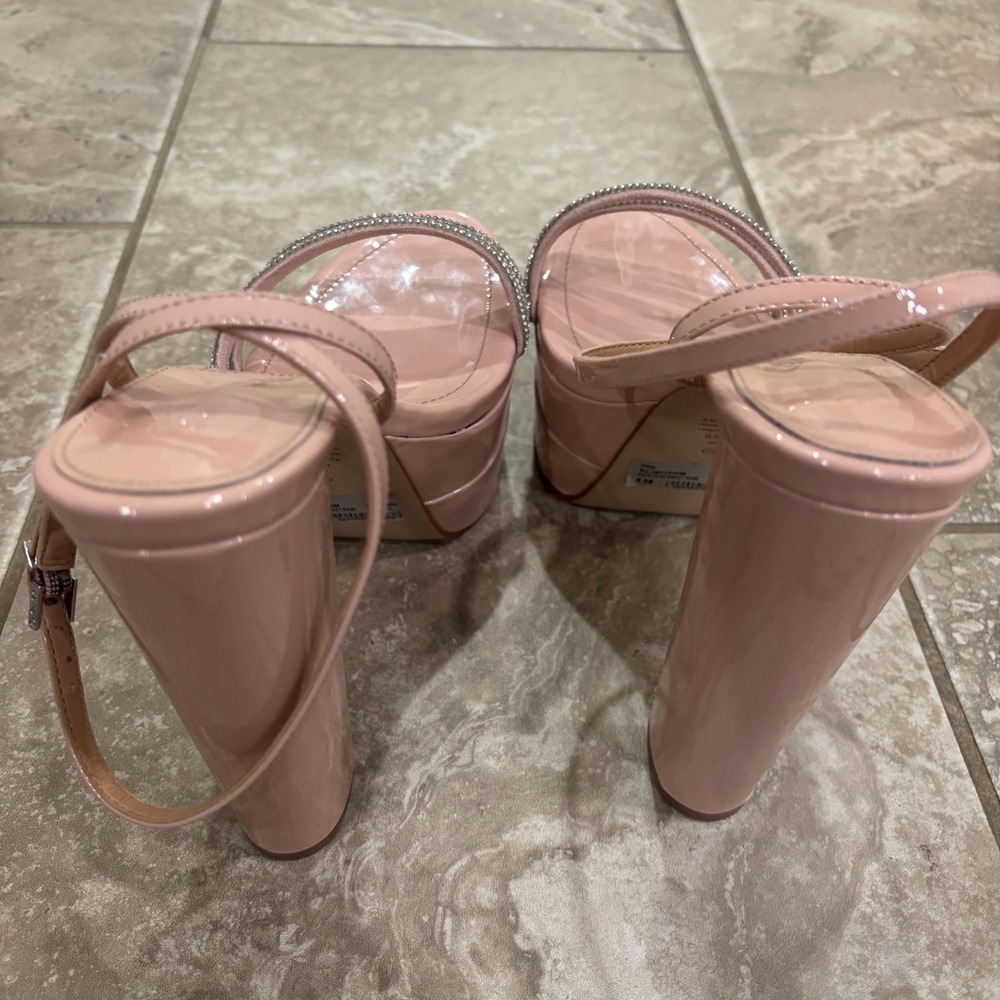 Schutz Piper Platform Sandals Sweet Rose Patent Rhinestone Block Heel 8.5B